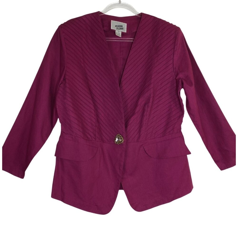 Vintage Morgan Square Magenta Purple Blazer Size 14 Rhinestone Button Eighties‎